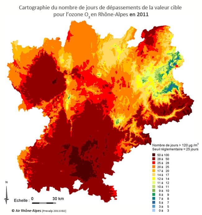 Cartographie ozone Rhône Alpes 2011