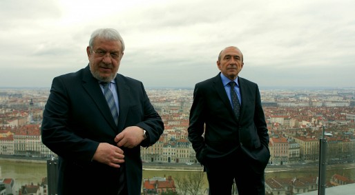 Gérard Collomb avec Christian Coulon, actuel maire du 8è arrondissement de Lyon, lors de la présentation des têtes de listes.