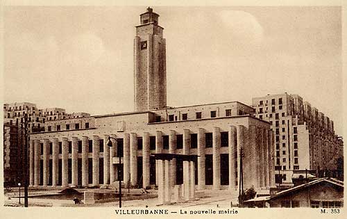 Villeurbanne hôtel de ville surmonté d'un beffroi de 65 mètres, par Robert Giroud, Grand Prix de Rome.