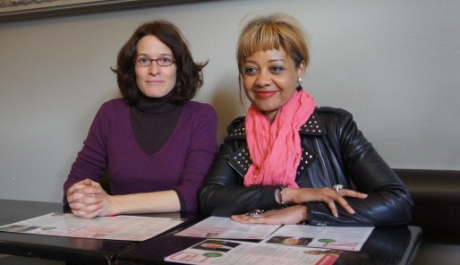 Emeline Baume et Odile Belinga, qui mèneront la liste de fusion de Gérard Collomb dans le 1er arrondissement. Le 26 mars 2014.