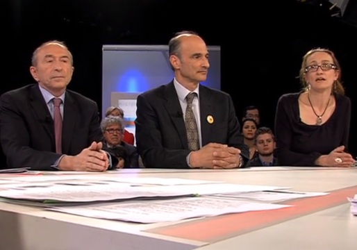 Gérard Collomb, Etienne Tête et Aline Guitar sur le plateau de TLM.