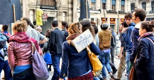 Au coeur des griefs des manifestants, l'image de personnes oisives, profitant du système qui leur est associée. Crédits Camille Romano/Rue89Lyon