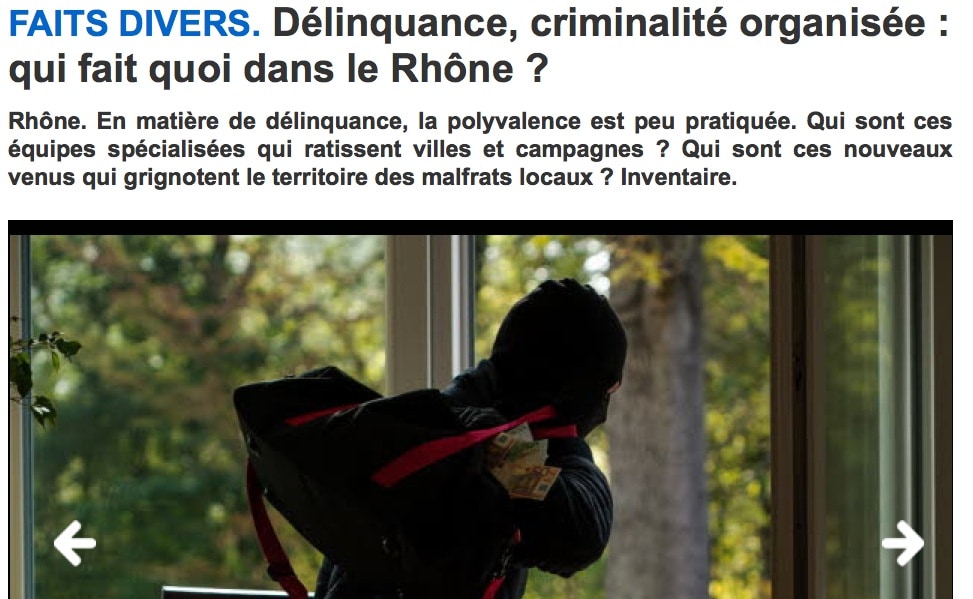 Capture d'écran de l'article "Délinquance, criminalité organisée, qui fait quoi dans le Rhône ?" sur leprogres.fr.