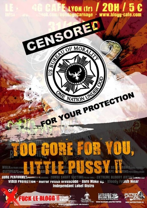 Affiche de la "soirée censurée", par le collectif qui la programmait, Bondage Carnage.