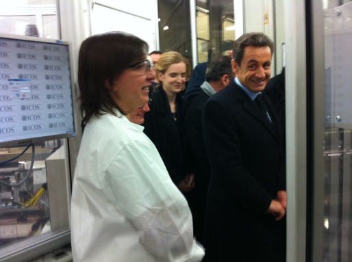 Nicolas Sarkozy en février 2012 dans l'entreprise Photowatt. Crédit : Rue89Lyon.