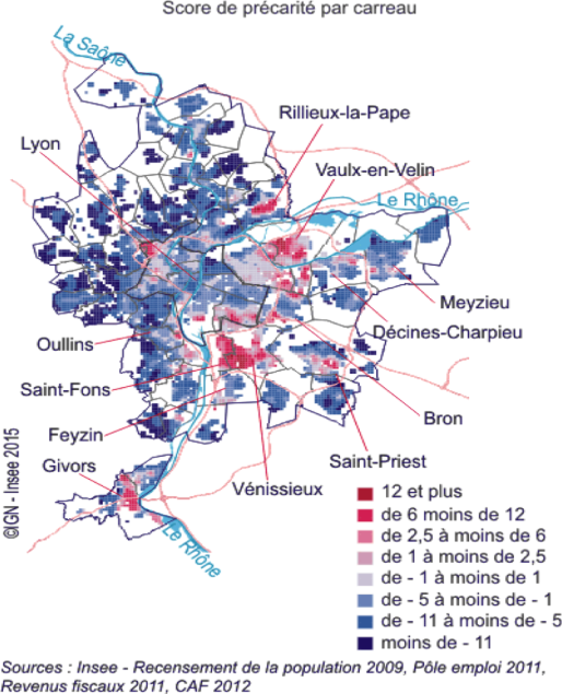 La précarité au niveau infracommunal dans l'agglomération lyonnaise © INSEE Rhône-Alpes