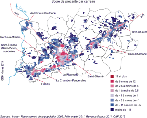 La précarité au niveau infracommunal dans la métropole stéphanoise © INSEE Rhône-Alpes