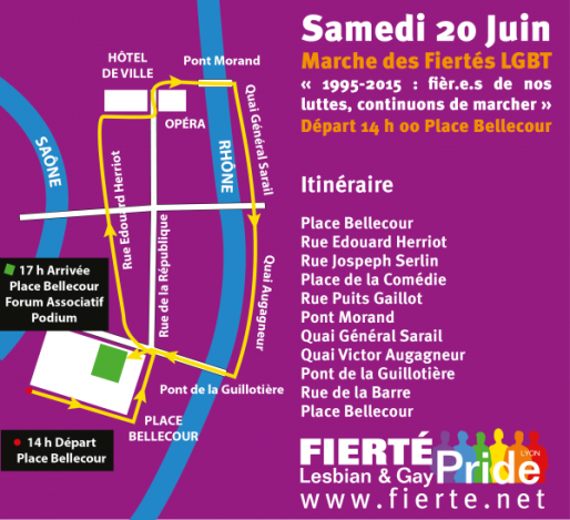 Plan du parcours de la 20e édition de la Marche des fiertés.