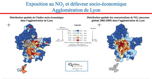 Niveau d'exposition à la pollution atmosphérique selon le niveau de vie dans l'agglo de Lyon / PDF Equit'area