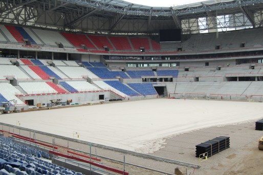 Le Grand Stade de l'OL en construction en octobre 2015. © BE pour Rue89Lyon