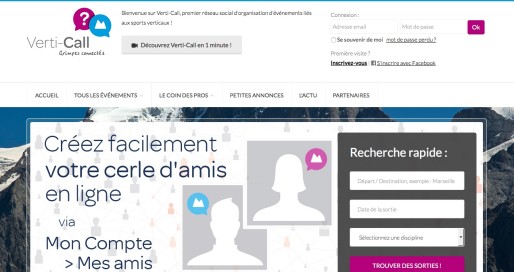 Le site Verti-Call, plateforme dédiée aux pratiquants des sports de grimpe et verticaux. Capture d'écran