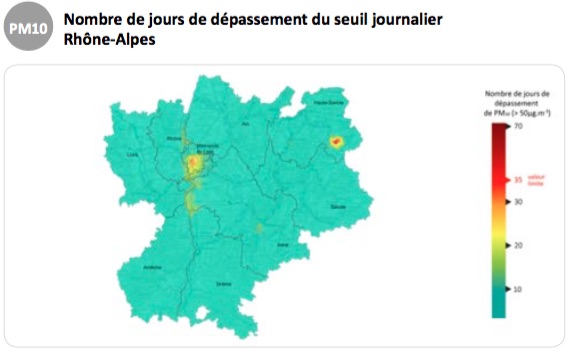 Capture d'écran Air Rhône-Alpes - la pollution aux particules fines en 2015