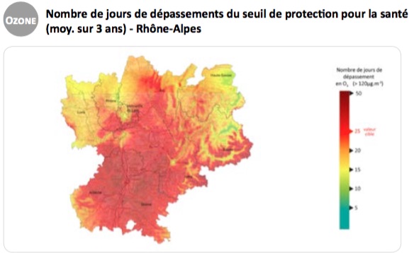 Capture d'écran Air Rhône-Alpes - la pollution à l'ozone en 2015