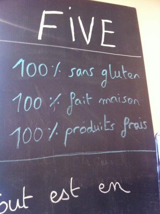 "Five", 100 % sans gluten, fait maison et produits frais. DR