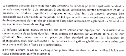 Capture d'écran d'une partie d'un courrier rédigé par le Dr Lesca.