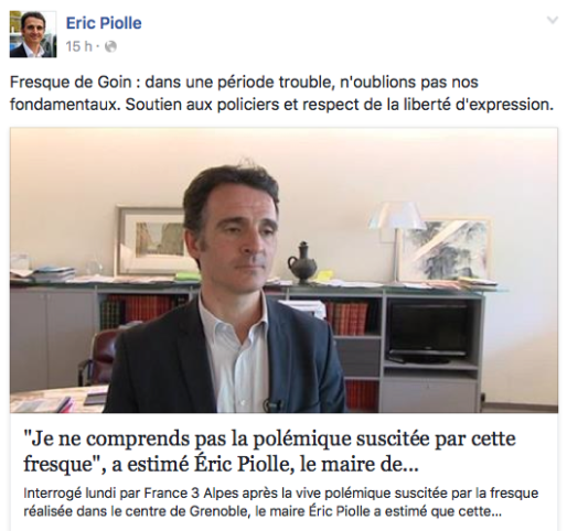 Capture d'écran du FB d'Eric Piolle.