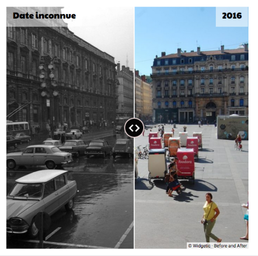 La place des Terreaux dans les années 1960 et en 2016