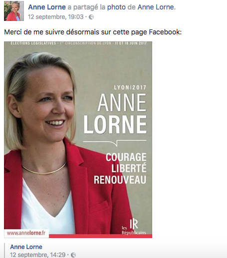 Capture d'écran de la page Facebook d'Anne Lorne, par Rue89Lyon.