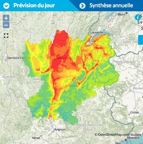 Prévision de pollution pour le samedi 17 décembre en Rhône-Alpes. Capture d'écran ATMO Auvergne-Rhône-Alpes