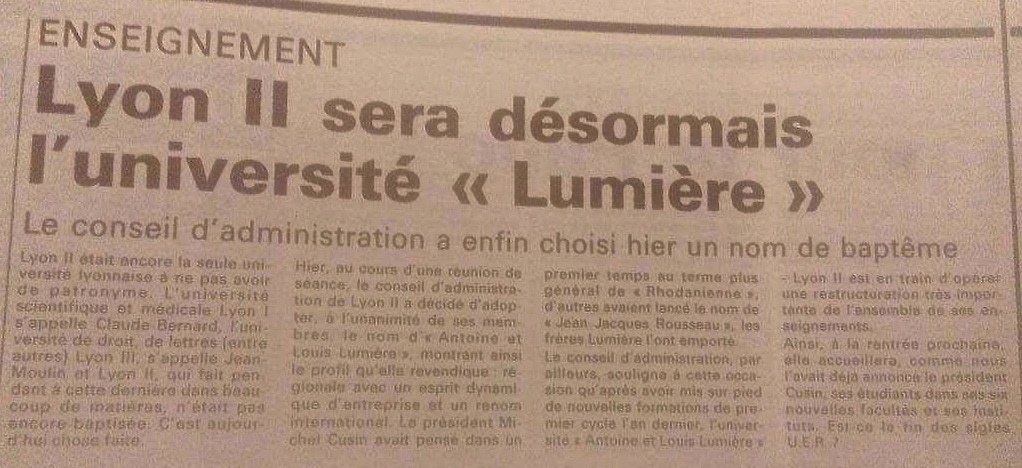 L'article du Progrès du 31 mai 1986, consacré au nouveau nom de l'université Lyon II. ©Rue89Lyon