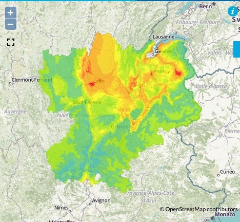 Prévision de pollution pour le 15 février. Capture d'écran ATMO Auvergne-Rhône-Alpes