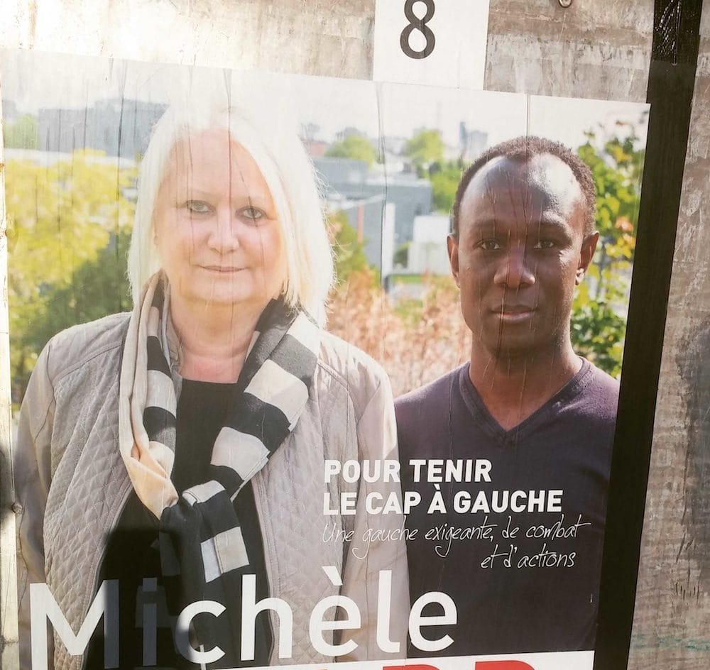 Affiche de campagne à Vénissieux de la candidate Michèle Picard pour le Parti communiste français. Photo BE/Rue89Lyon