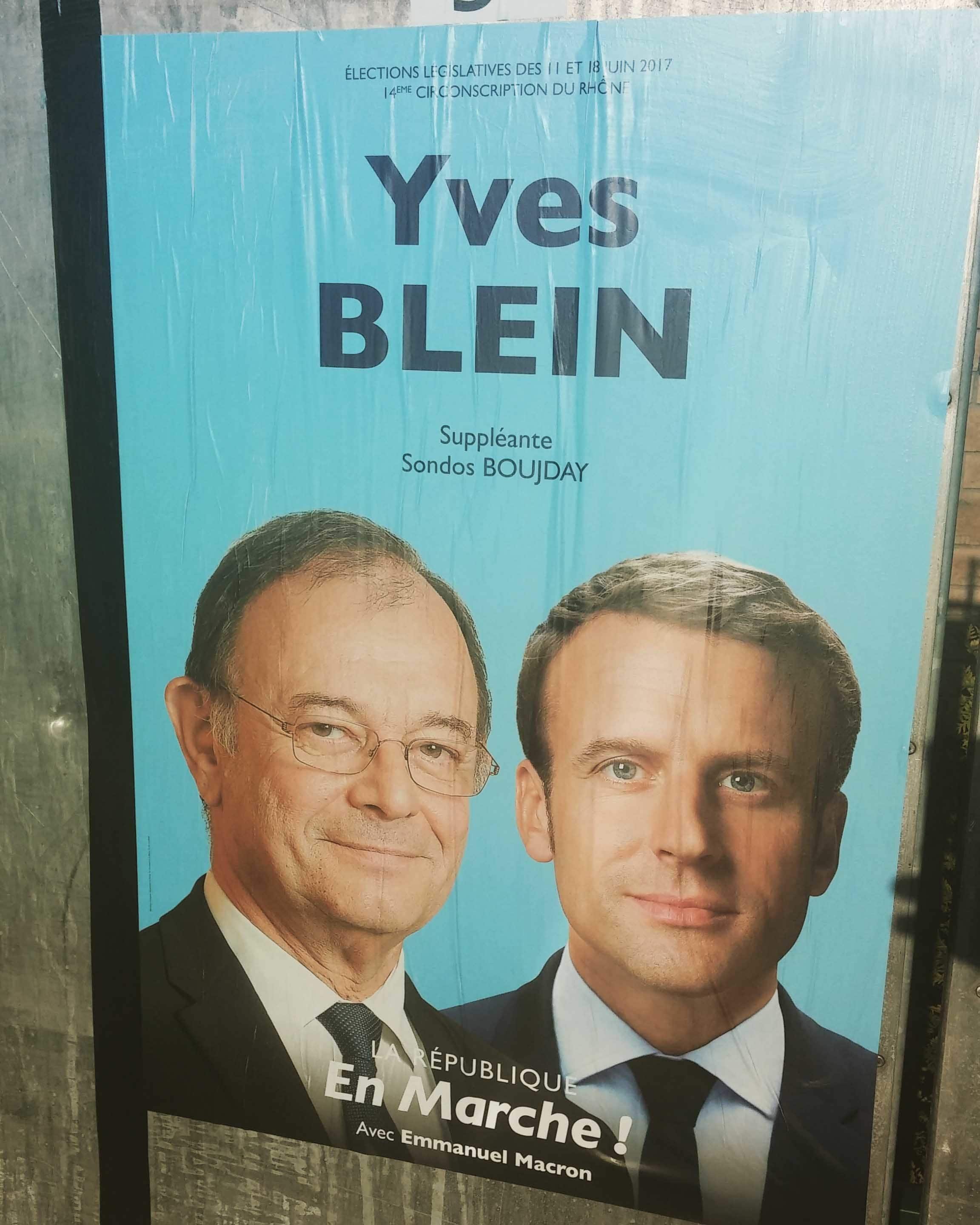 Affiche de campagne à Vénissieux du candidat Yves Blein sur la 14e circonscription du Rhône. Photo BE/Rue89Lyon
