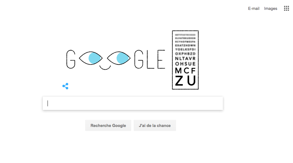 Capture d'écran de la page d'accueil de Google le 9 mai 2017 rendant hommage au test optique Monoyer.