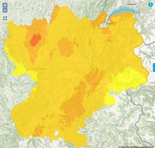 Episode de pollution à l'ozone mardi 29 août 2017 dans le bassin de Lyon-Nord-Isère. Capture d'écran Air Rhône-Alpes