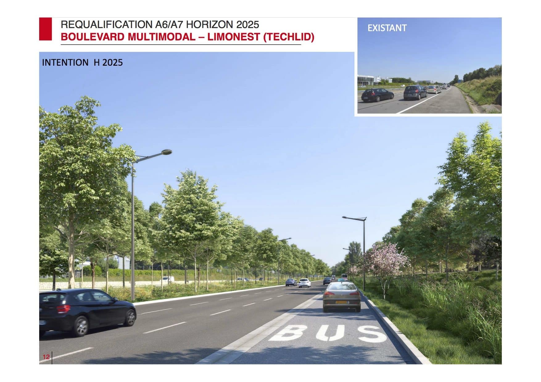 Des voies de bus (et taxis) sur l’A6 déclassée à hauteur d’Écully pour 2020. Source : Métropole de Lyon.