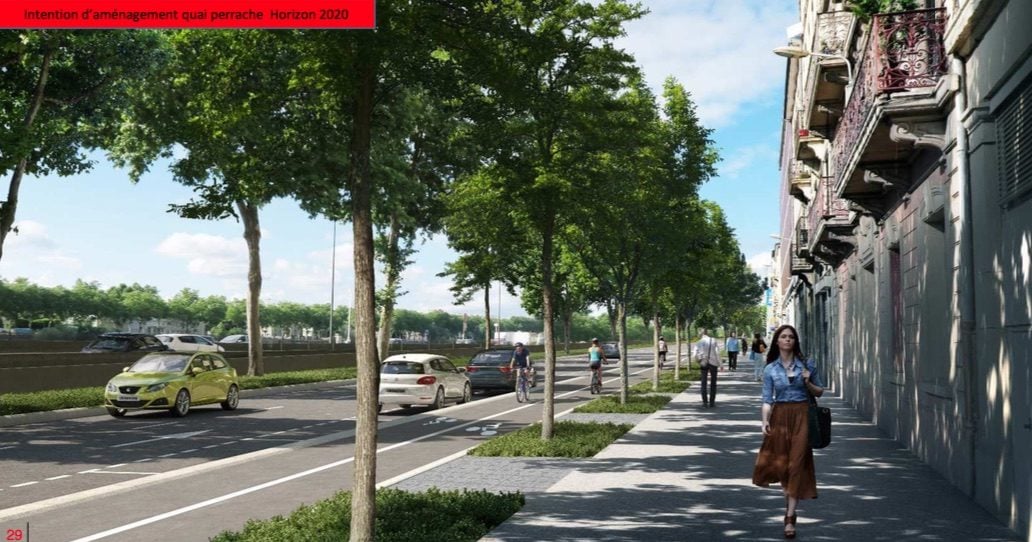 Premiers aménagements cyclables sur le quai Perrache, à l’horizon 2020. Source : Métropole de Lyon.