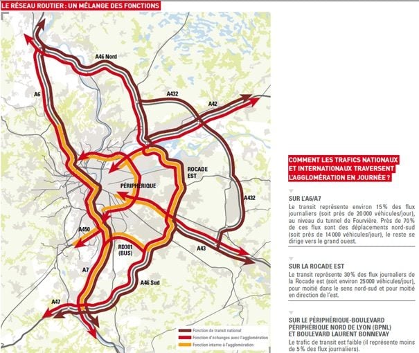 Réseau routier Lyonnais, extrait du dossier d'enquête publique Anneau des sciences, 2013