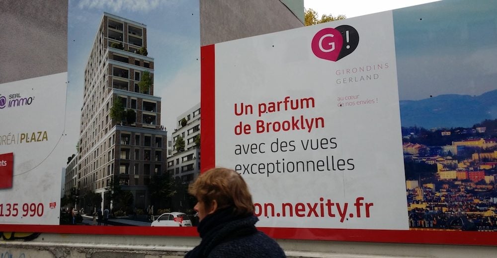 "Un air de Brooklyn". Le Panneau du projet immobilier de Nexity à Gerland. ©LB/Rue89Lyon