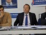 Christophe Boudot, le candidat FN à Lyon entouré, à sa droite, de Paul-Alexandre Martin, son directeur de campagne, et à sa gauche, de Romain Vaudan, directeur de la communication.