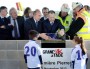 Jean-Michel Aulas, PDG d’OL Groupe, et Gérard Collomb posent la première pierre du stade Décines. @Capture d'écran ledauphine.com