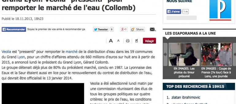Le marché de l’eau de Lyon va de nouveau à Veolia