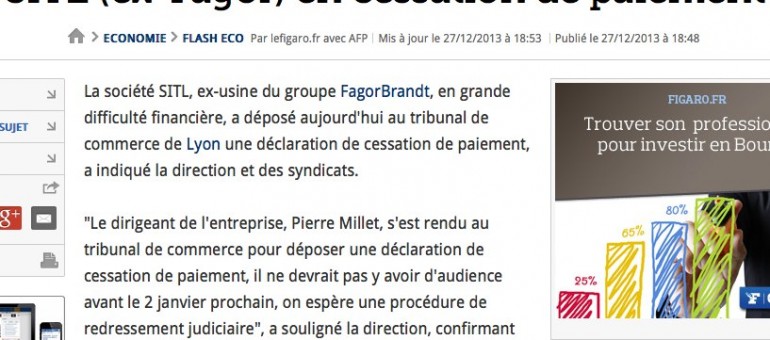 A Gerland, SITL (ex-FagorBrandt) en cessation de paiement. Les 409 emplois davantage menacés