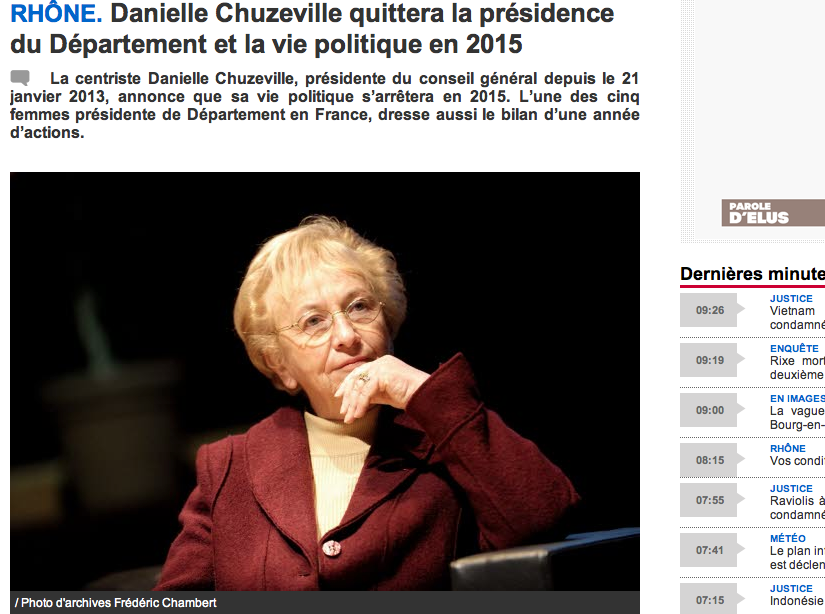 Département du Rhône : sa présidente Danielle Chuzeville quittera la vie politique en 2015