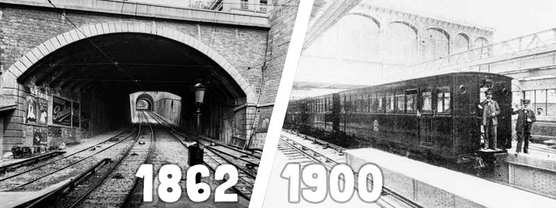 Métro à Lyon, en 1862 et métro à Paris, en 1900. Par CityCrunch.