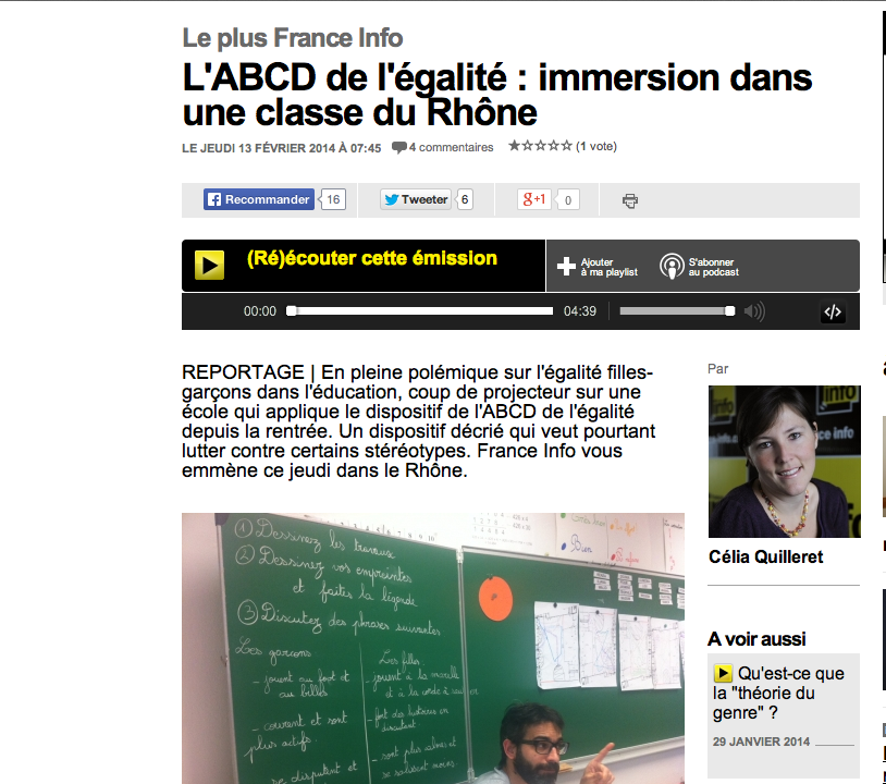 Immersion sonore dans une classe de Villeurbanne où l' »ABCD de l’égalité » est mis en place