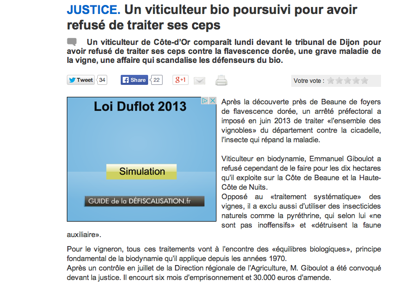 Le bio ou la loi ? Un viticulteur devant la justice pour avoir refusé de traiter ses vignes