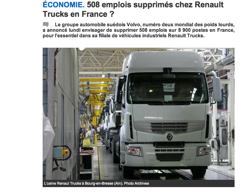 508 emplois supprimés chez Renault Trucks en France