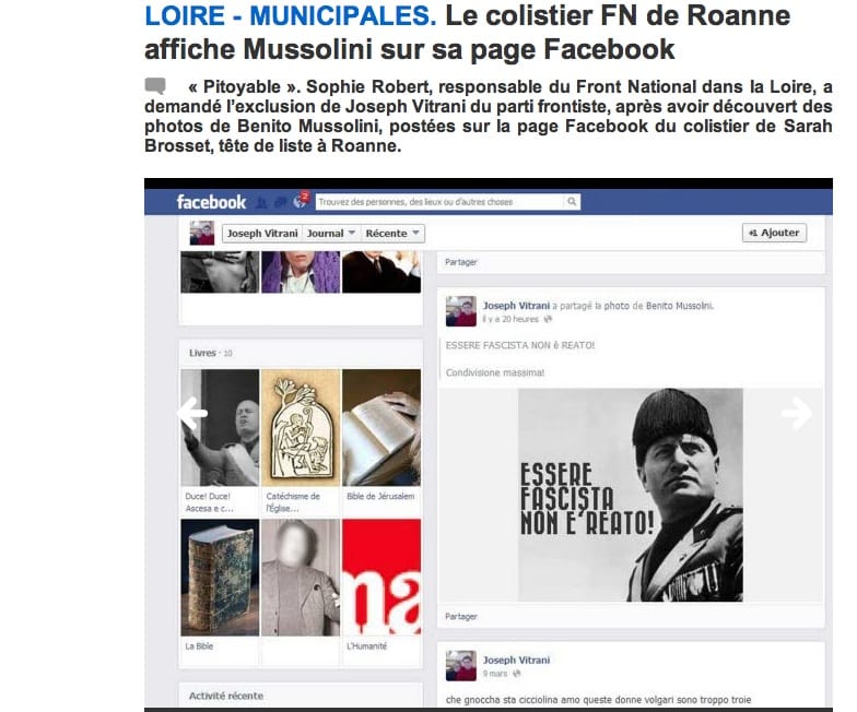 Municipales à Roanne : un candidat FN affiche Mussolini sur sa page Facebook