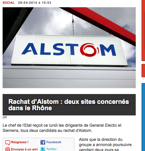 Le rachat d'Alstom concerne au moins deux sites dans le Rhône.