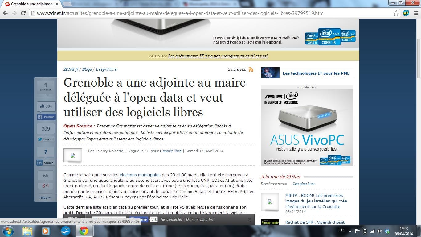 Vigie sur Zdnet sur l'adjointe à grenoble chargée de l'open data