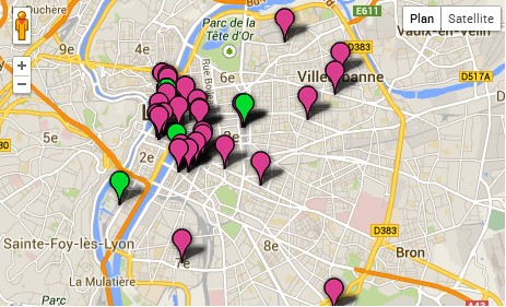 Capture de la cartographie de harcèlement de rue, dans le Grand Lyon (source : Hollaback France).