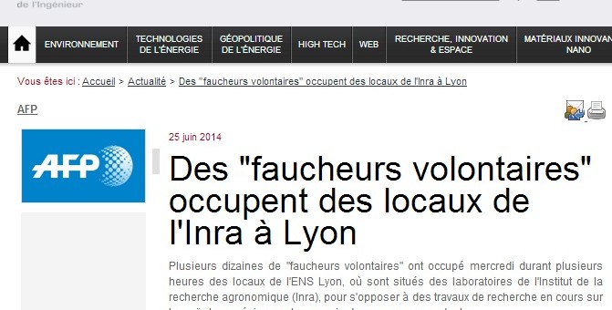 À Lyon, des « faucheurs volontaires » ont occupé des locaux de l’Inra