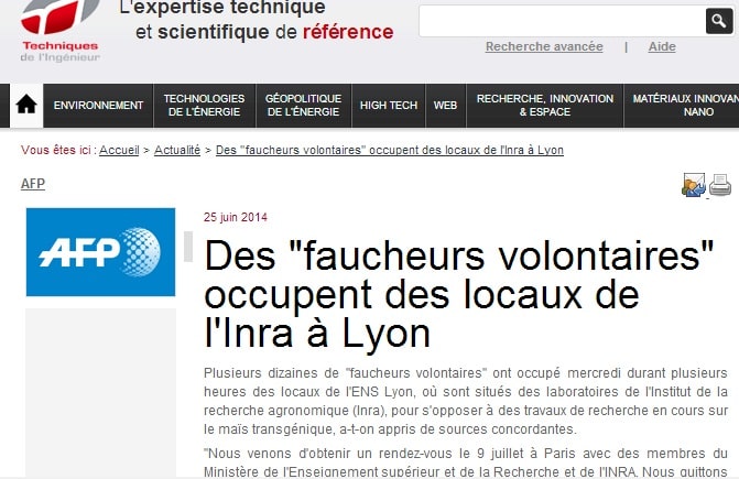 À Lyon, des « faucheurs volontaires » ont occupé des locaux de l’Inra