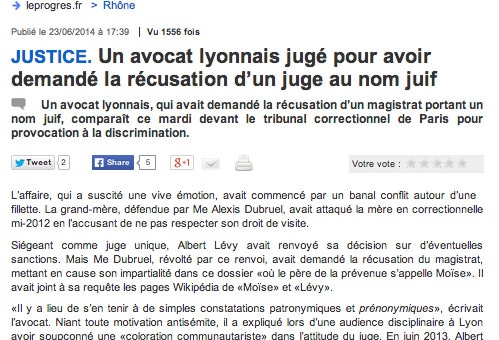 Un avocat lyonnais jugé pour antisémitisme présumé à l’encontre du magistrat Albert Lévy