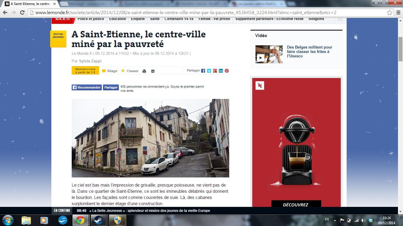 Le centre-ville de Saint-Etienne représentatif de la pauvreté urbaine en France selon Le Monde
